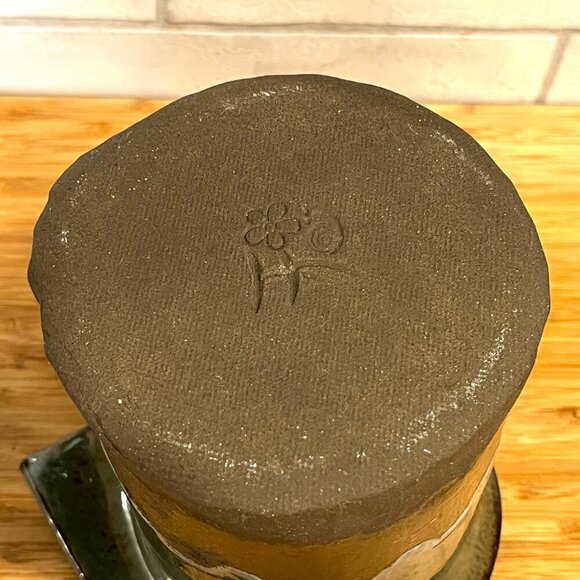 Signed Handmade Studio Art Pottery Vase with Drip Glaze Unique Green Brown - Picture 10 of 11